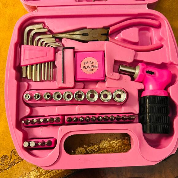 Pink Tool Box Set Travel Handy Convenient Hard Case Storage Box w Handle - Picture 2 of 7